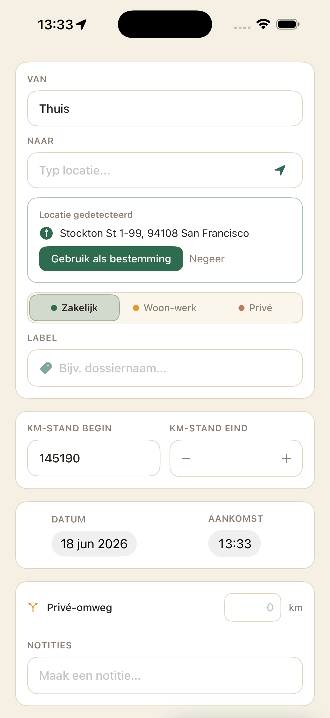 RitLog Rit registreren